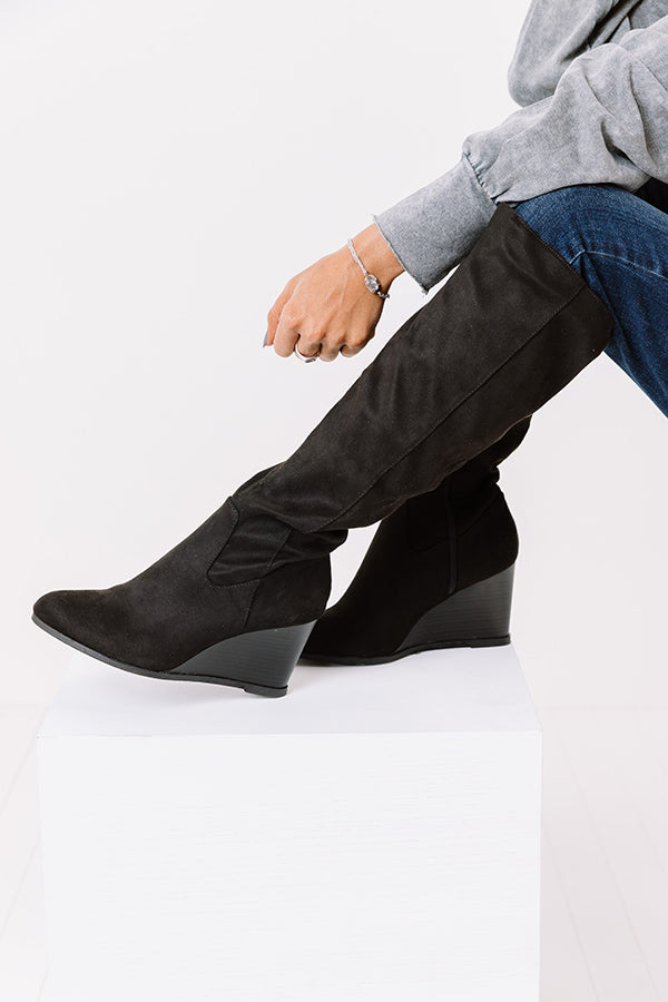 Impressions The Fawn Faux Suede Knee High Boot In Black