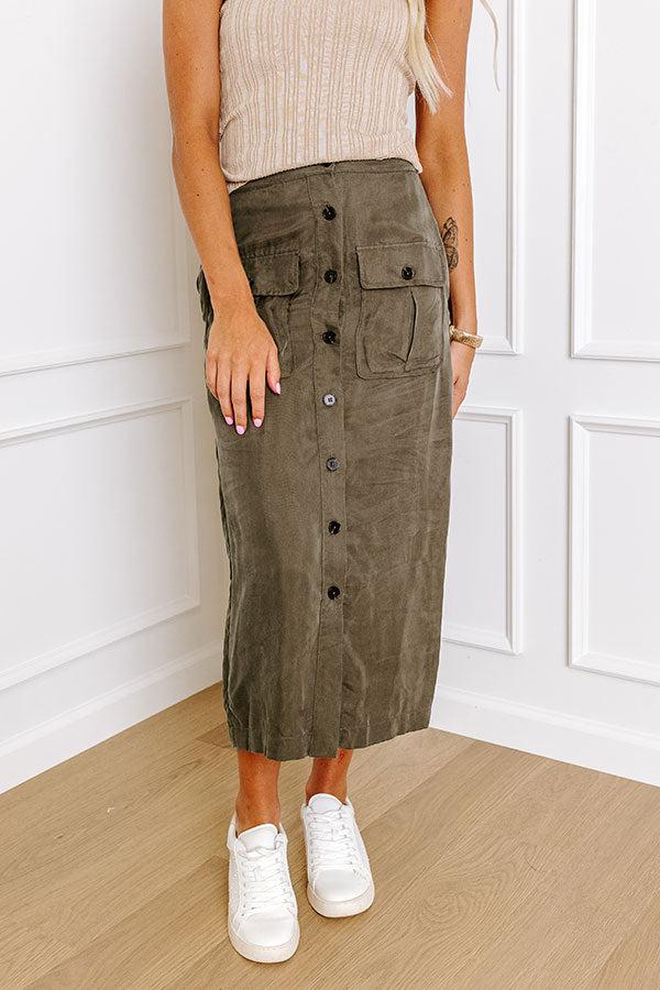 Impressions The Freda High Waist Cargo Midi Skirt In Olive