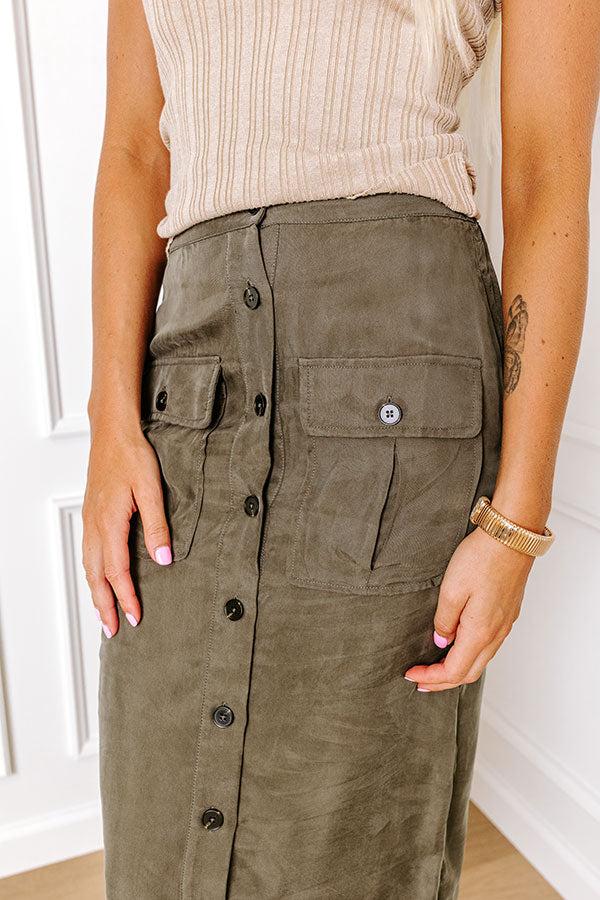 Impressions The Freda High Waist Cargo Midi Skirt In Olive