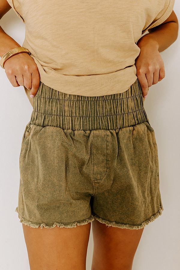 Impressions The Gabby High Waist Mineral Wash Shorts In Sage
