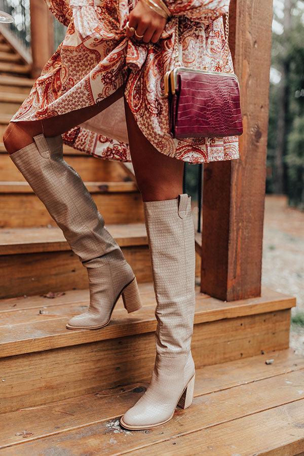 Impressions The Gracelynn Faux Leather Thigh High Boot In Warm Taupe