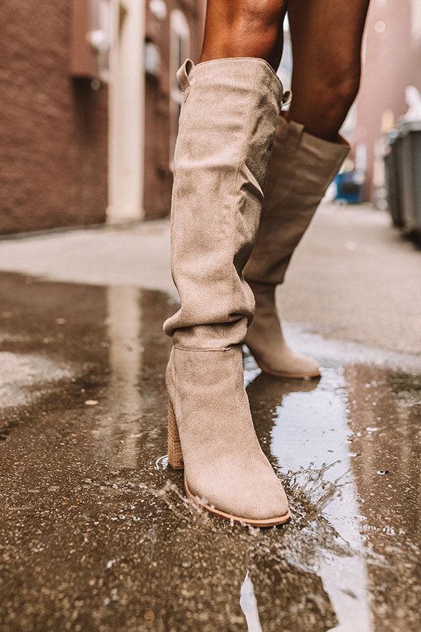 Impressions The Gracelynn Faux Suede Thigh High Boot In Taupe
