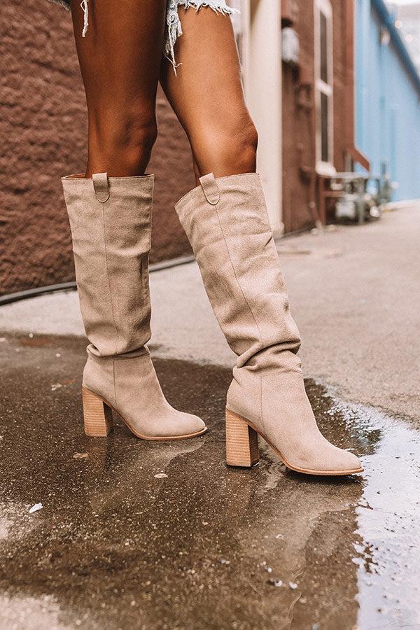 Impressions The Gracelynn Faux Suede Thigh High Boot In Taupe