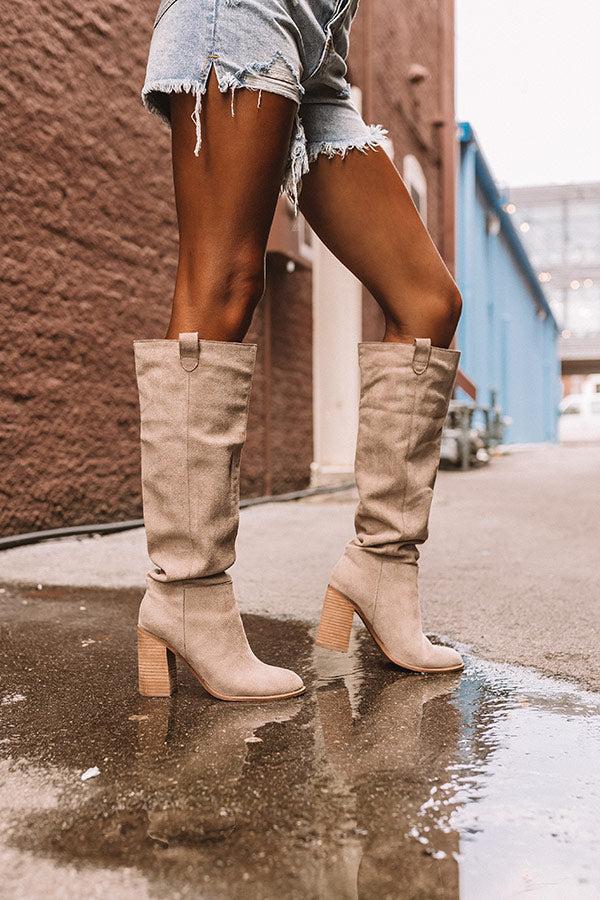 Impressions The Gracelynn Faux Suede Thigh High Boot In Taupe