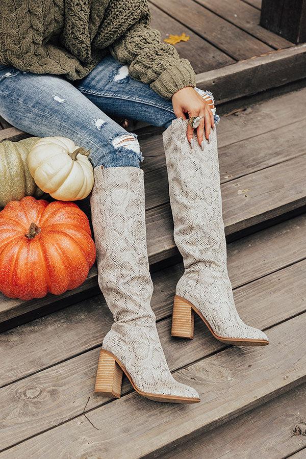 Impressions The Gracelynn Snake Print Thigh High Boot In Birch