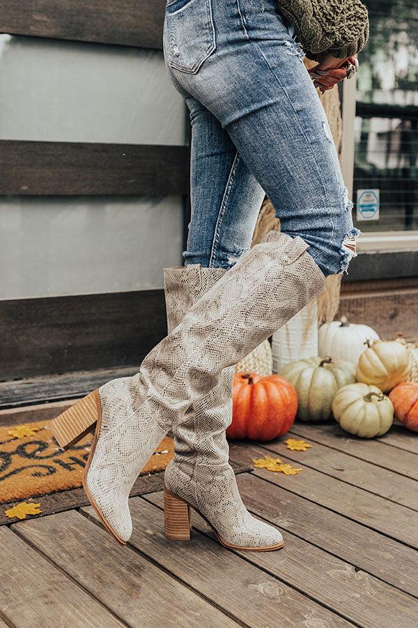 Impressions The Gracelynn Snake Print Thigh High Boot In Birch