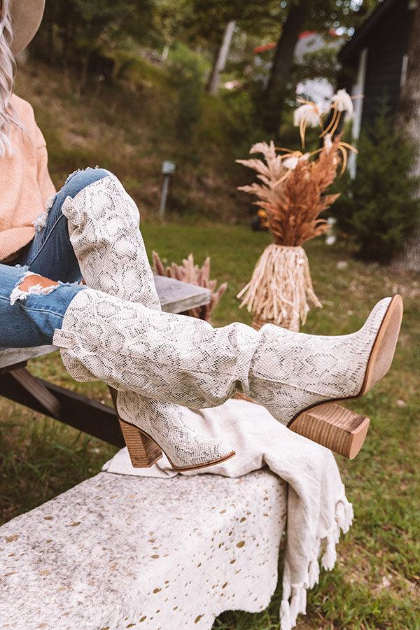 Impressions The Gracelynn Snake Print Thigh High Boot In Cream