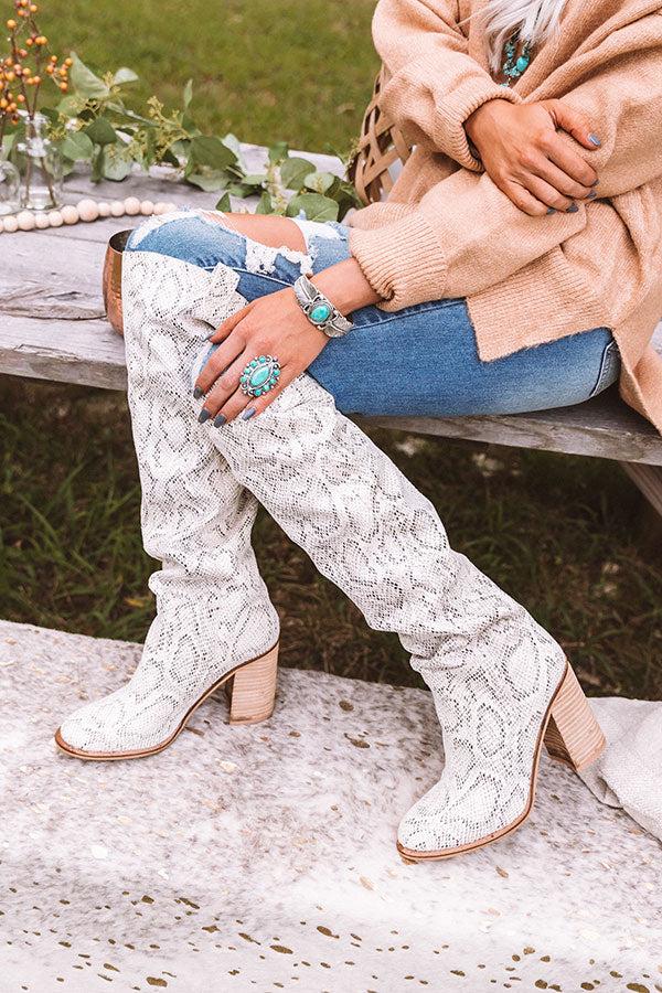 Impressions The Gracelynn Snake Print Thigh High Boot In Cream