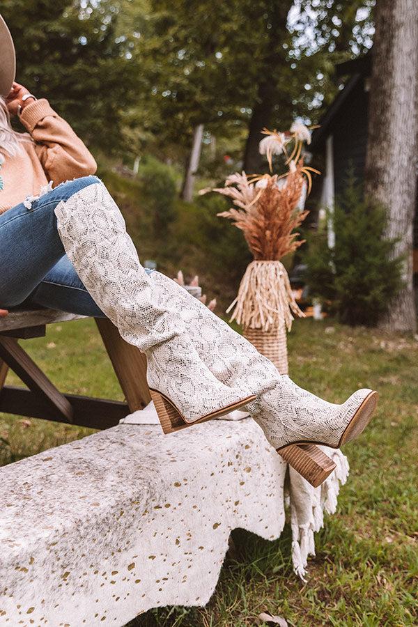 Impressions The Gracelynn Snake Print Thigh High Boot In Cream