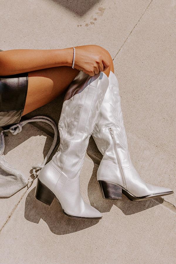 Impressions The Harris Faux Leather Cowboy Boot In Silver