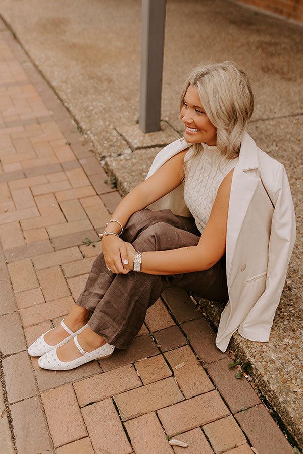 Impressions The Iris Rhinestone Embellished Faux Leather Flats In Cream