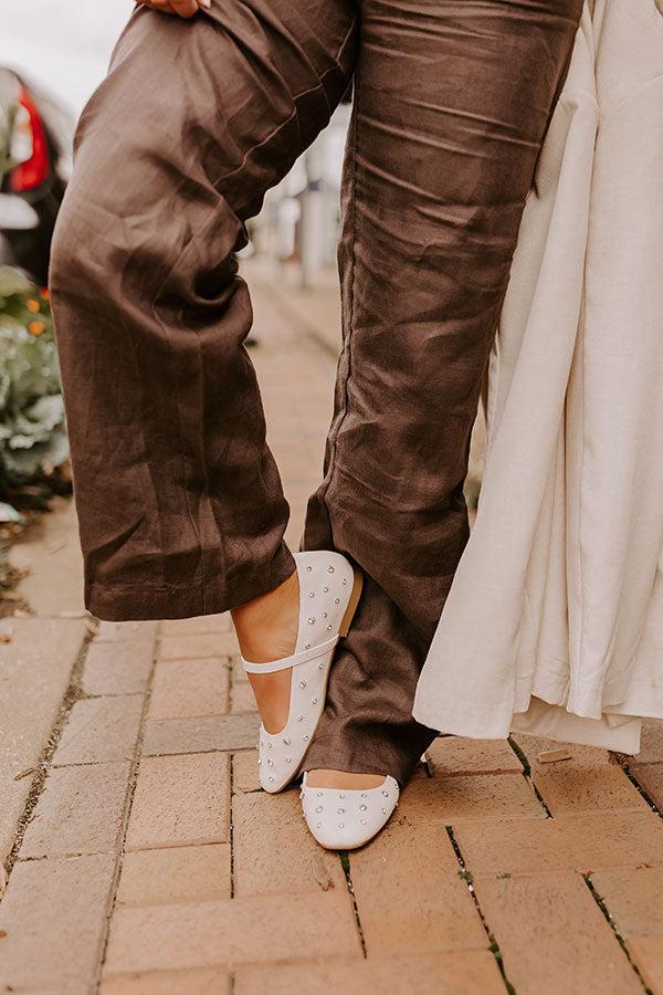 Impressions The Iris Rhinestone Embellished Faux Leather Flats In Cream