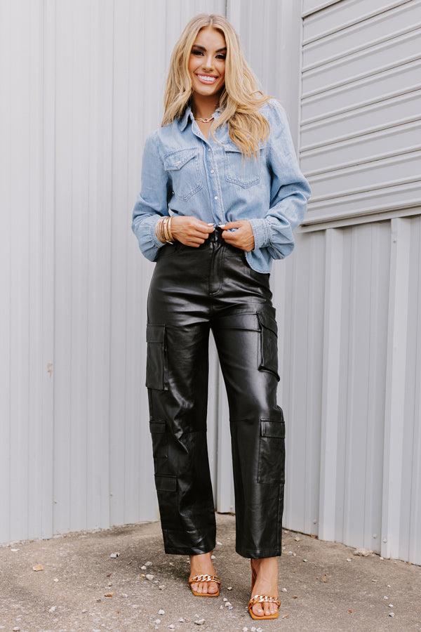 Impressions The Jenika High Waist Faux Leather Cargo Pants