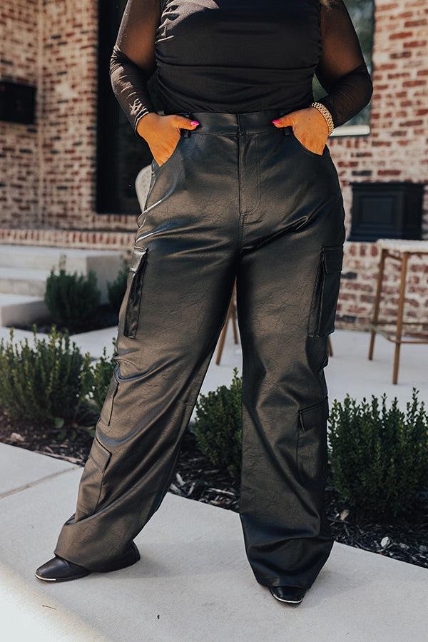 Impressions The Jenika High Waist Faux Leather Cargo Pants Curves