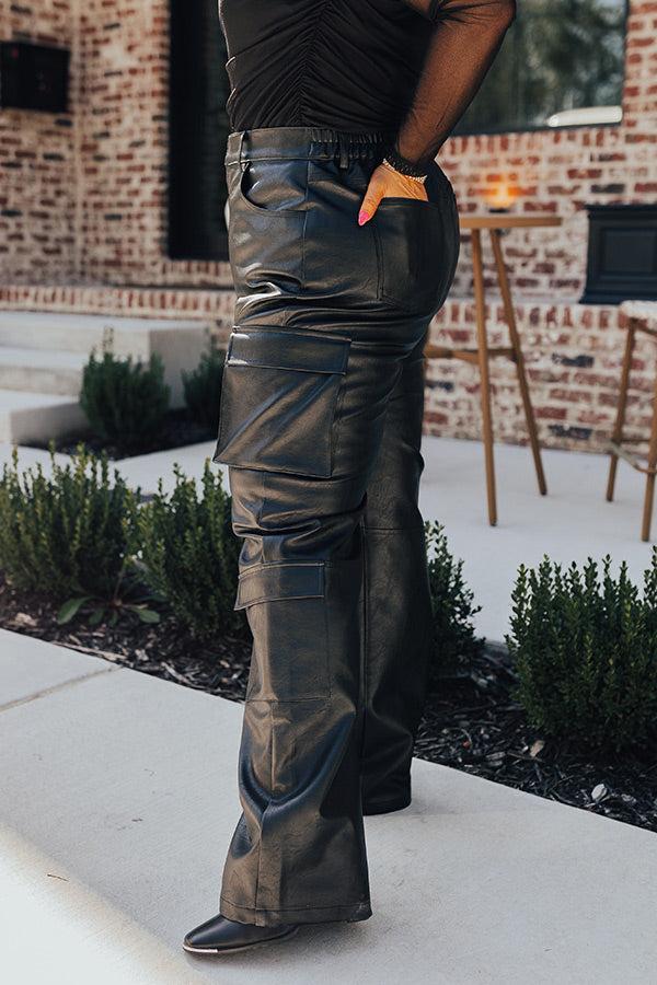 Impressions The Jenika High Waist Faux Leather Cargo Pants Curves