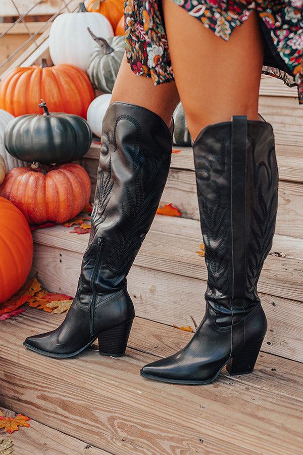 Impressions The Jessica Faux Leather Knee High Cowboy Boot In Black