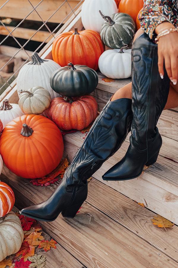 Impressions The Jessica Faux Leather Knee High Cowboy Boot in Black