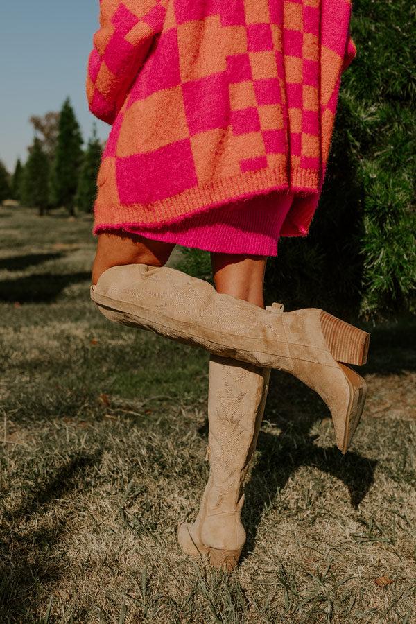 Impressions The Jessica Faux Suede Knee High Cowboy Boot In Iced Latte