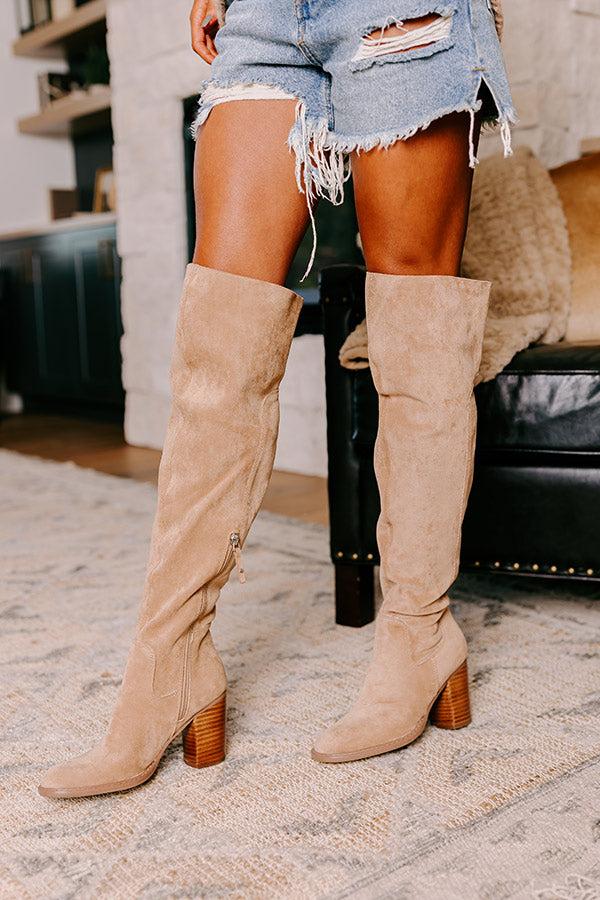 Impressions The Juliet Faux Suede Thigh High Boot In Iced Latte