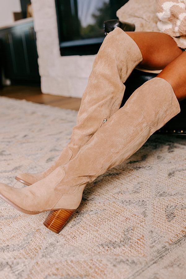 Impressions The Juliet Faux Suede Thigh High Boot In Iced Latte