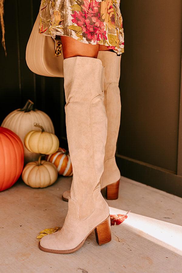 Impressions The Juliet Faux Suede Thigh High Boot In Oatmeal