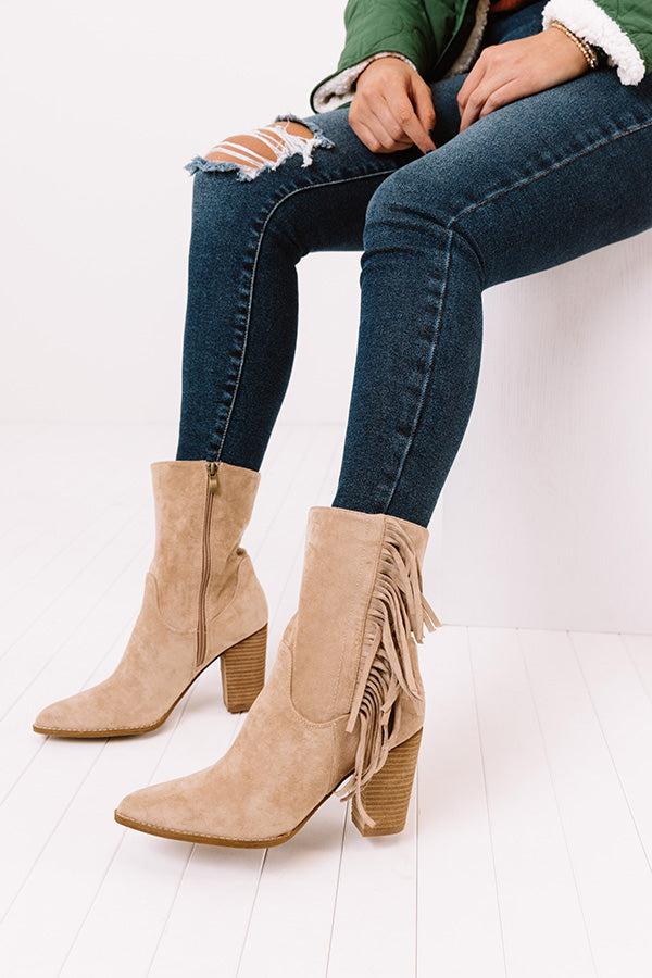 Impressions The Kaison Faux Suede Fringe Boot In Birch