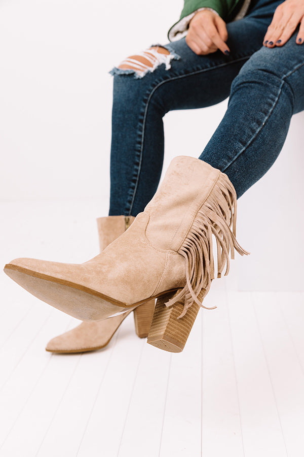 Impressions The Kaison Faux Suede Fringe Boot In Birch