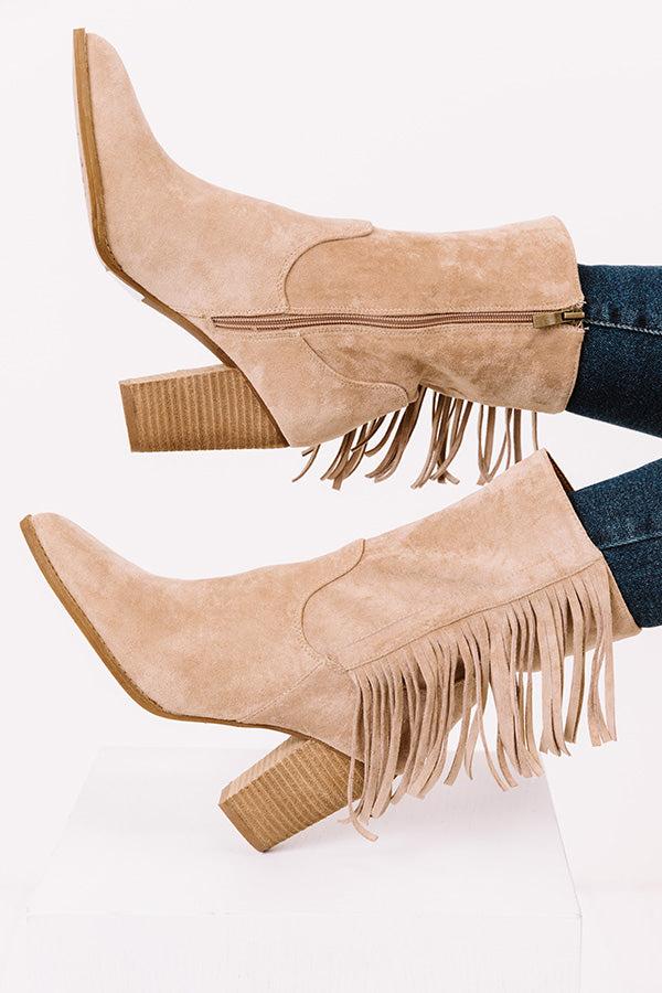 Impressions The Kaison Faux Suede Fringe Boot In Birch