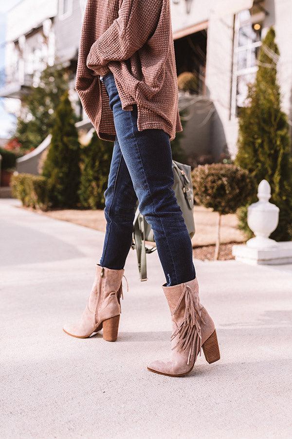 Impressions The Kaison Faux Suede Fringe Boot In Birch