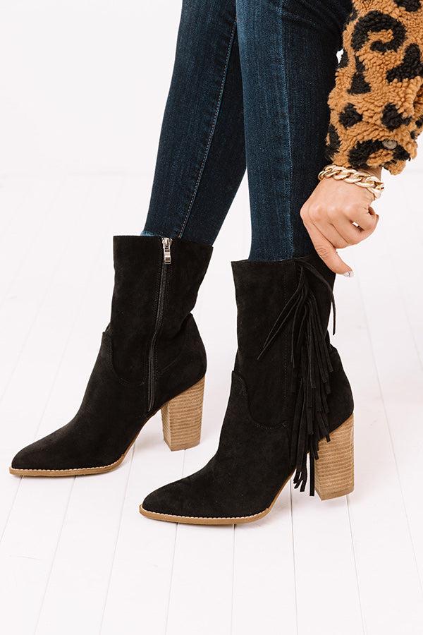 Impressions The Kaison Faux Suede Fringe Boot In Black