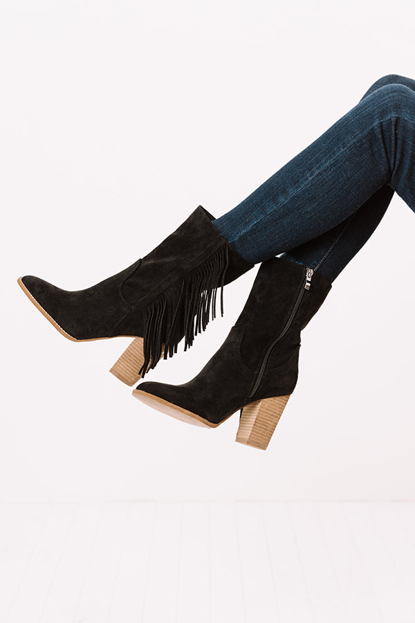Impressions The Kaison Faux Suede Fringe Boot In Black