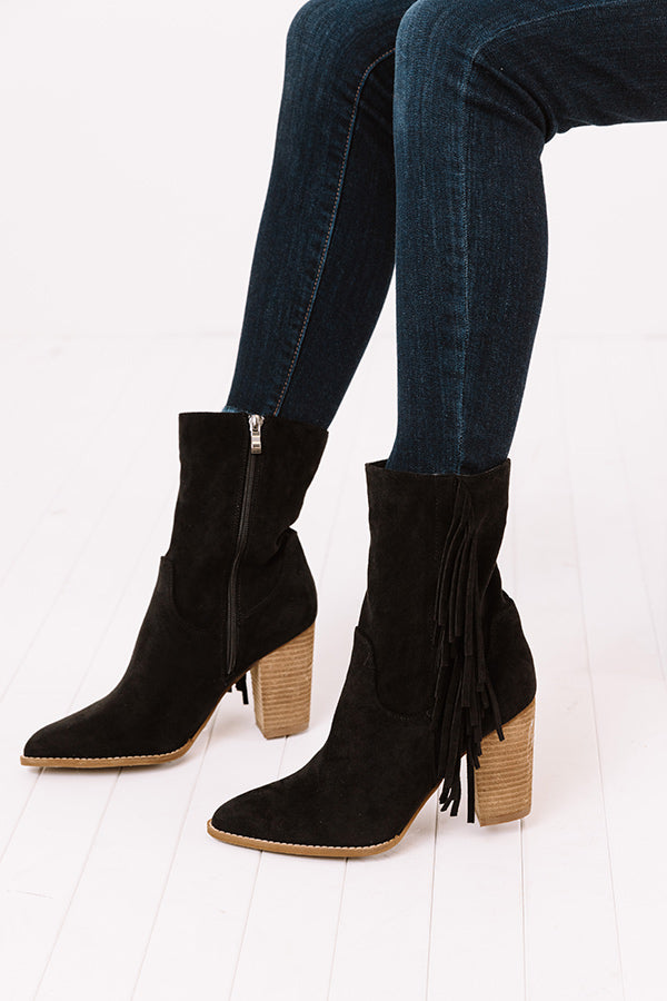 Impressions The Kaison Faux Suede Fringe Boot In Black