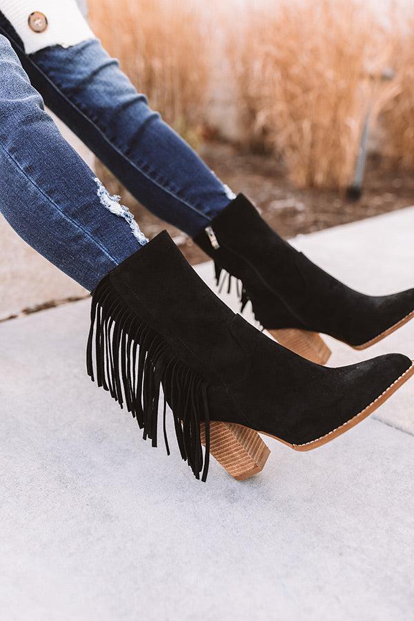 Impressions The Kaison Faux Suede Fringe Boot In Black