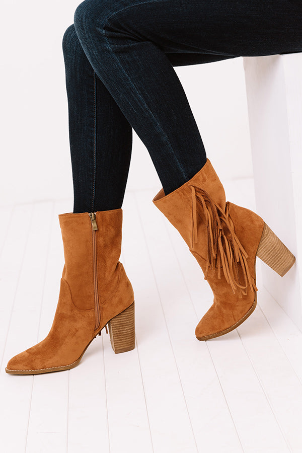 Impressions The Kaison Faux Suede Fringe Boot In Cinnamon