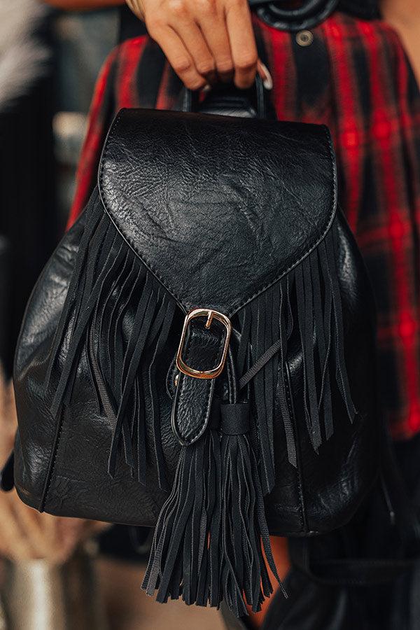 Impressions The Kenzo Faux Leather Fringe Backpack In Black