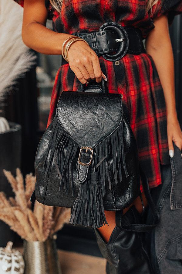 Impressions The Kenzo Faux Leather Fringe Backpack In Black