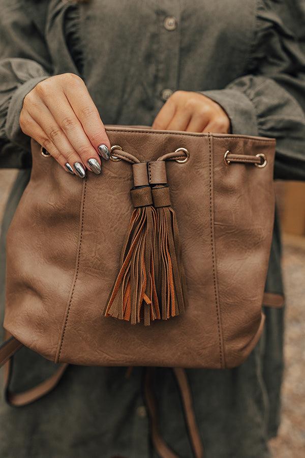 Impressions The Kenzo Faux Leather Fringe Backpack In Taupe