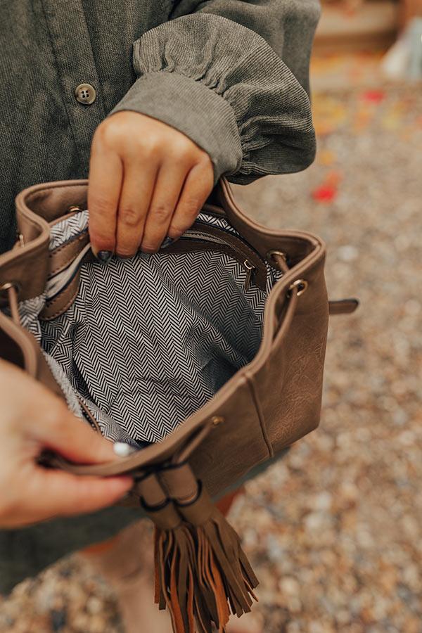 Impressions The Kenzo Faux Leather Fringe Backpack In Taupe