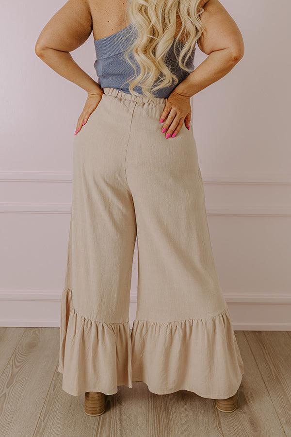 Impressions The Kenzo High Waist Linen-Blend Trousers In Beige Curves