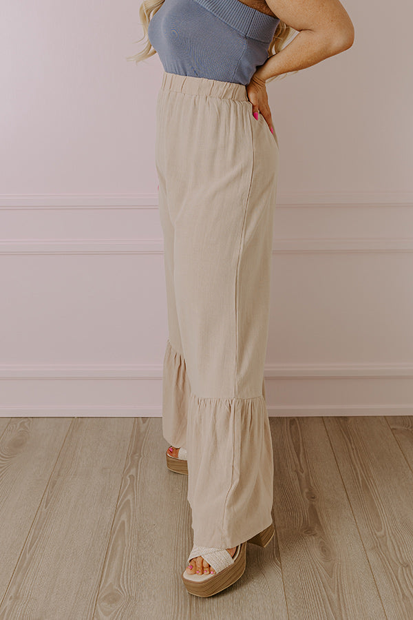 Impressions The Kenzo High Waist Linen-Blend Trousers In Beige Curves