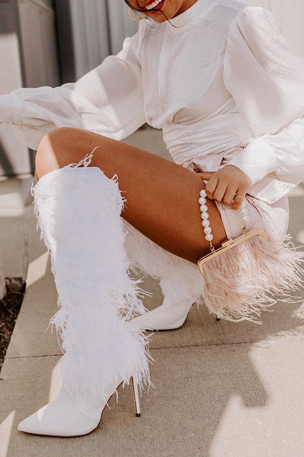 Impressions The Leonie Feather Knee High Boot In White