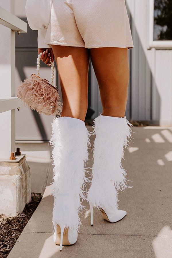 Impressions The Leonie Feather Knee High Boot In White
