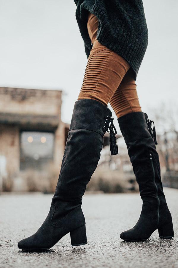 Impressions The London Faux Suede Over The Knee Boot In Black
