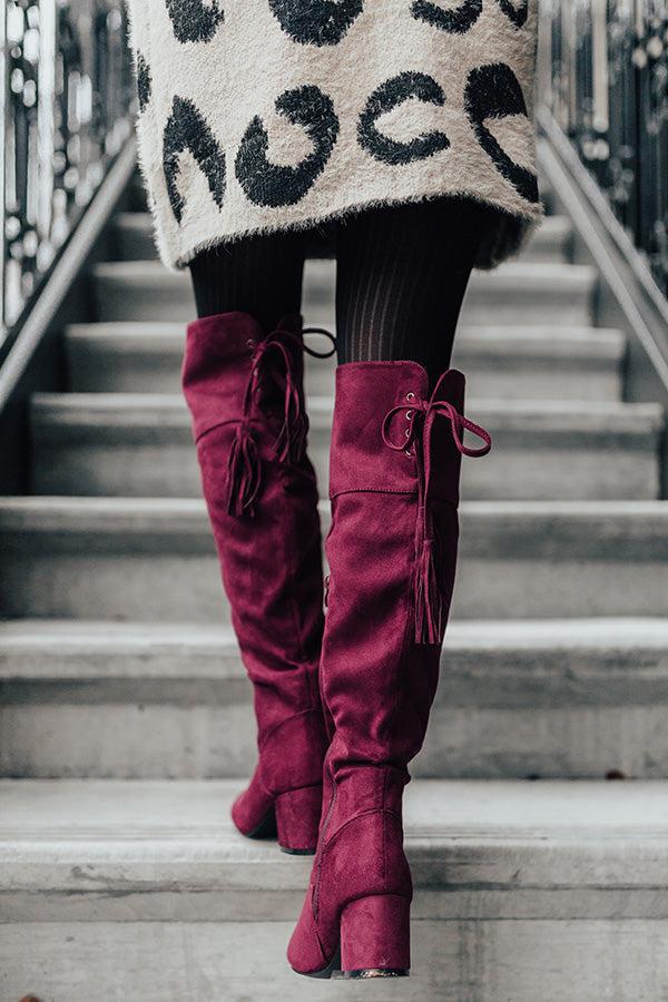 Impressions The London Faux Suede Over The Knee Boot In Merlot