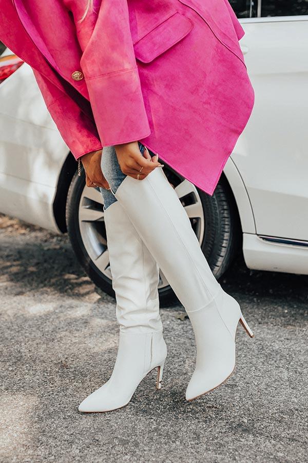 Impressions The Luella Faux Leather Knee High Boot In White