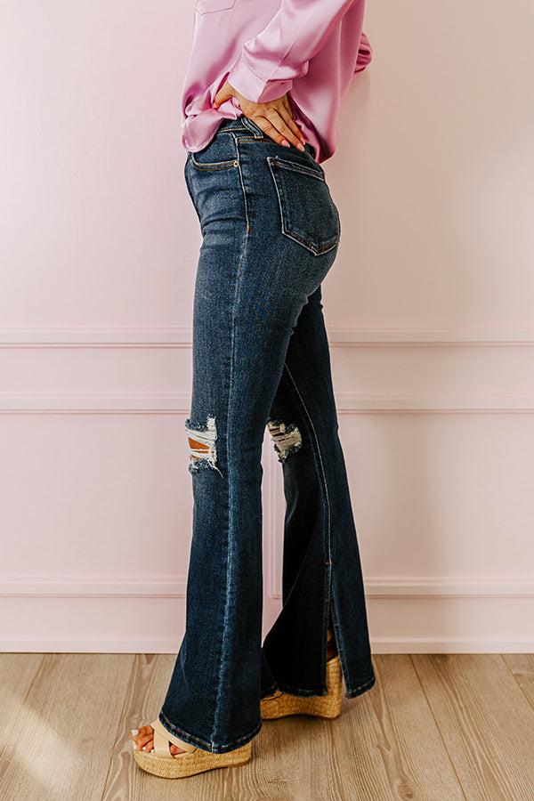 Impressions The Margot High Waist Distressed Flare In Dark Wash