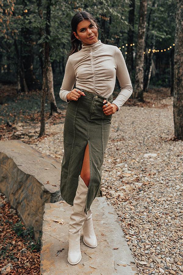 Impressions The Maris High Waist Denim Skirt In Olive