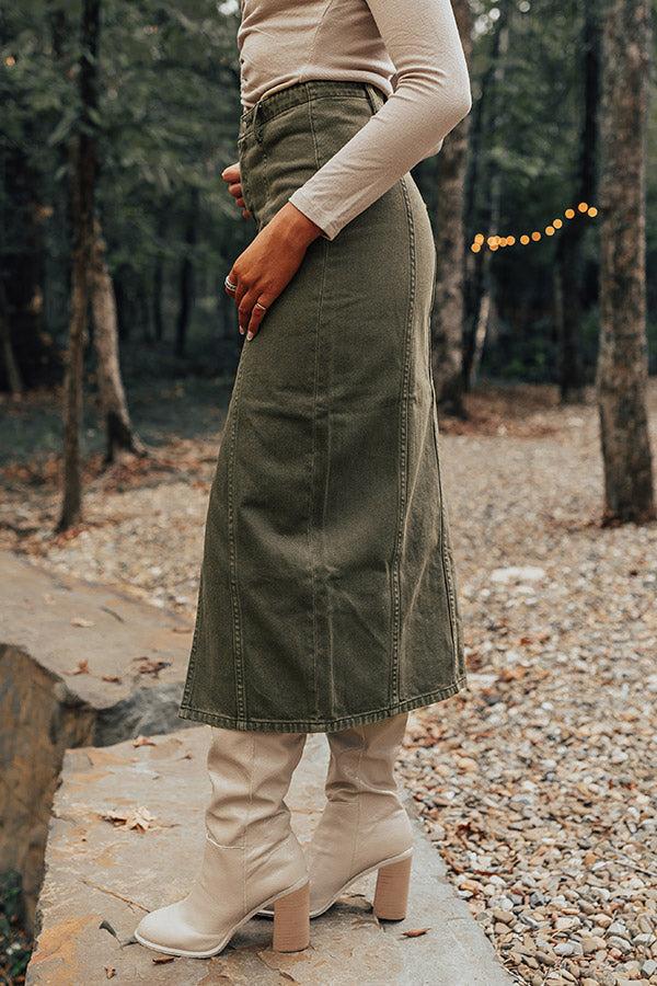 Impressions The Maris High Waist Denim Skirt In Olive