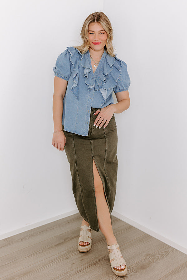 Impressions The Maris High Waist Denim Skirt in Olive