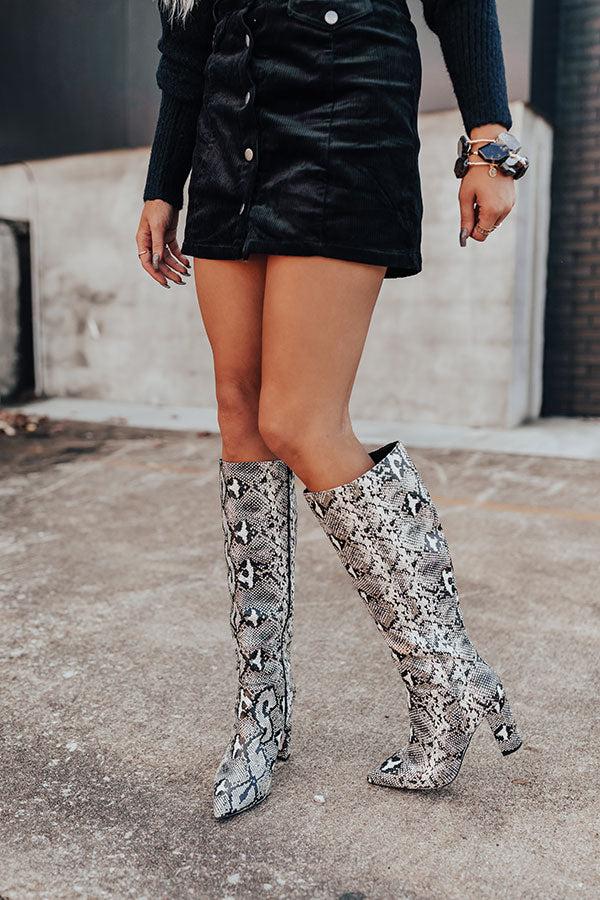 Impressions The Marsi Snake Print Knee High Boot In Black